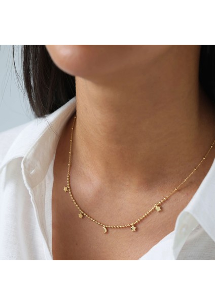 Nisera Charm Sallantılı Ay ve Yıldız Altın Kolye modelleri