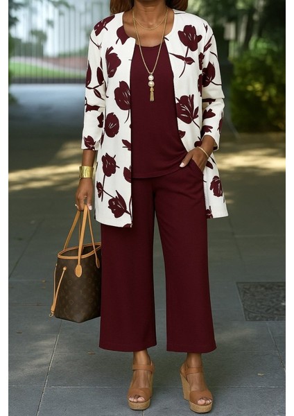 Ulak Handmader Kadın Uzun Kollu Önü Açık Modal Ceket Kolsuz Viskon Iki Iplik Bluz ve Pantolon Üçlü Takım modelleri