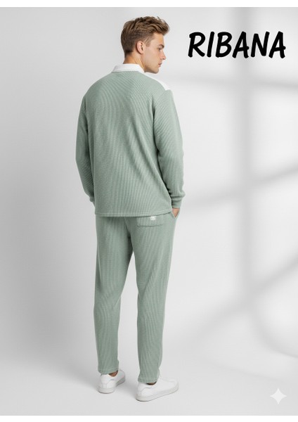 Unısex Baskılı Cepli Beli Lastikli Fermuarlı Gömlek Yaka Alt-Üst 2'li Takım modelleri