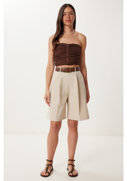 Cepli Bermuda Dokuma Şort LFK0015 Krem