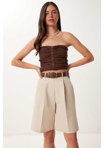 Cepli Bermuda Dokuma Şort LFK0015 Krem modelleri