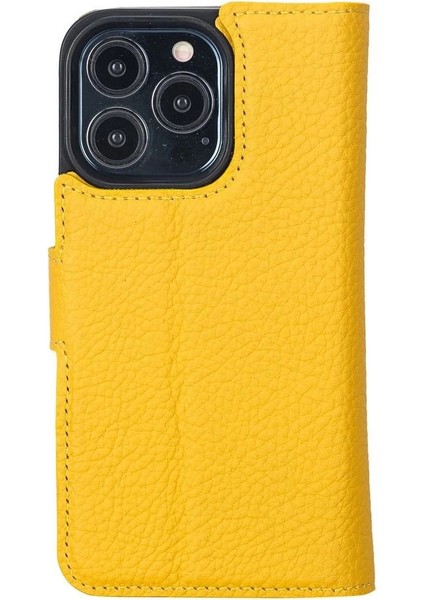 Apple iPhone 13 Pro Uyumlu Deri Cüzdanlı Kılıf Limon Sarı modelleri