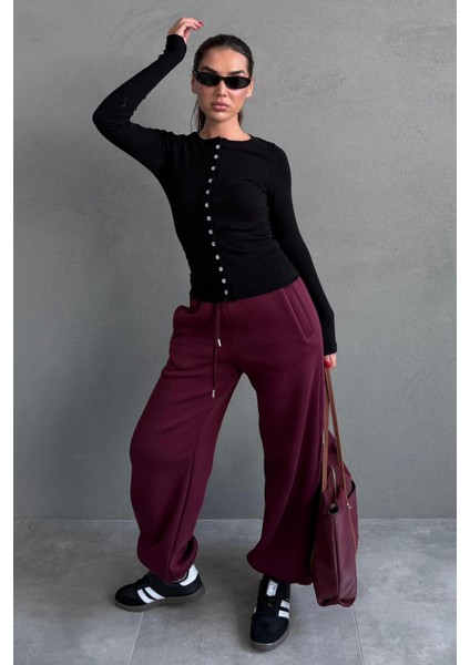 Bordo Geniş Paça Rahat Kalıp Lastikli Eşofman Altı MG2581 modelleri