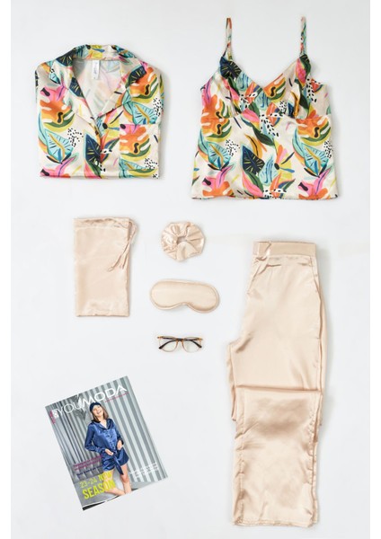 6'lı Çicek Desen Somon Pijama Takımı