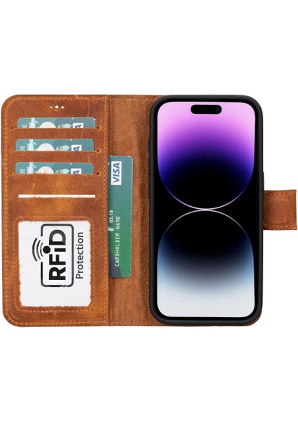 Apple iPhone 15 Pro Uyumlu Deri Cüzdanlı Kılıf Mwwn G19 Taba fiyatları