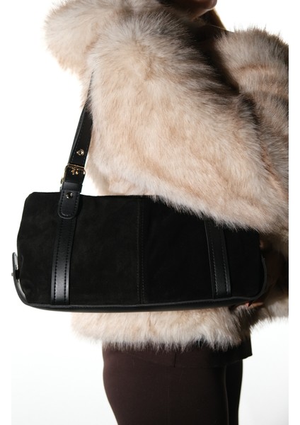 Nerına Siyah Süet Hakiki Deri Kadın Kol Çantası fiyatları