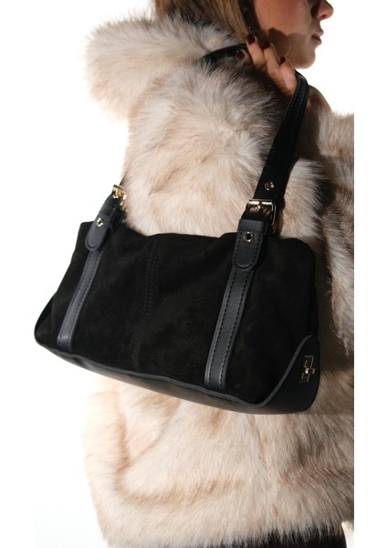 Nerına Siyah Süet Hakiki Deri Kadın Kol Çantası modelleri