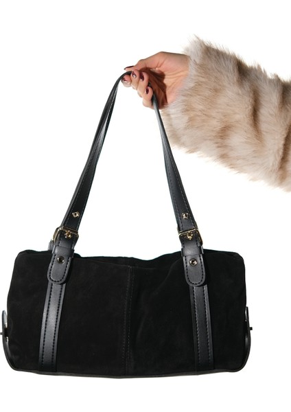 Nerına Siyah Süet Hakiki Deri Kadın Kol Çantası fırsatları