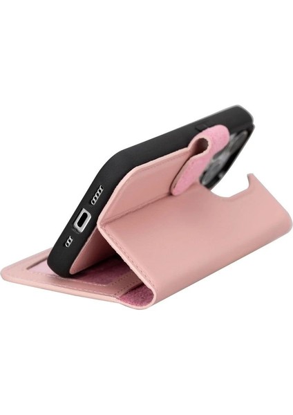 Apple iPhone 15 Pro Uyumlu Deri Cüzdanlı Kılıf Mwwn Nu2 Pembe modelleri