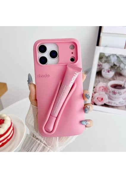 iPhone 17 Pro Max Uyumlu Summer Lip Case – Ruj Bölmeli Şeffaf Rujlu Telefon Kılıfı (6.9 Inç)