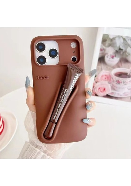 iPhone 17 Pro Max Uyumlu Summer Lip Case – Ruj Bölmeli Şeffaf Rujlu Telefon Kılıfı (6.9 Inç)