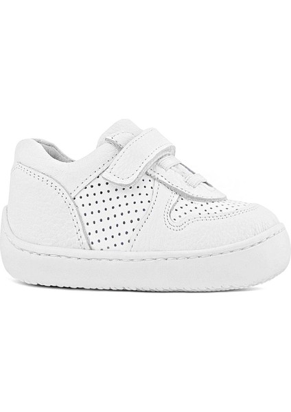 Bob Hakiki Deri Beyaz Barefoot Beyaz Tabanlı Cırtlı Bebek Sneaker Ayakkabı