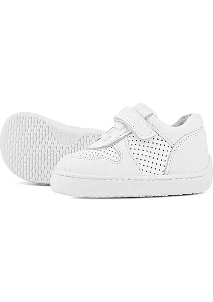 Bob Hakiki Deri Beyaz Barefoot Beyaz Tabanlı Cırtlı Bebek Sneaker Ayakkabı