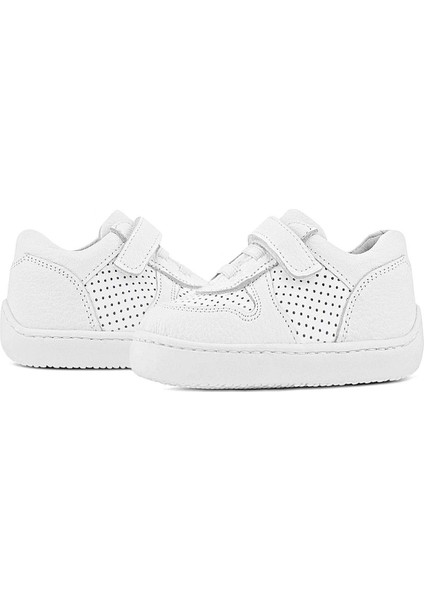Bob Hakiki Deri Beyaz Barefoot Beyaz Tabanlı Cırtlı Bebek Sneaker Ayakkabı