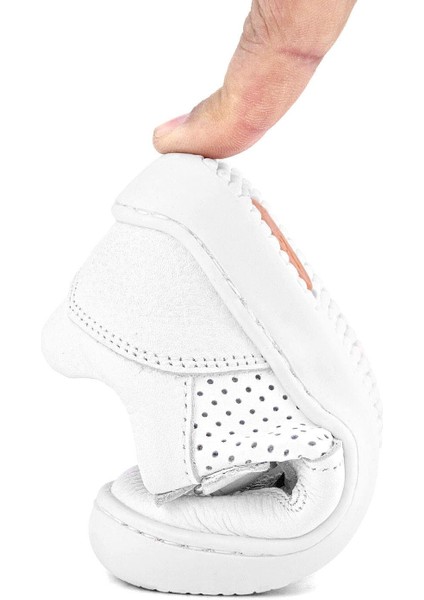 Bob Hakiki Deri Beyaz Barefoot Beyaz Tabanlı Cırtlı Bebek Sneaker Ayakkabı