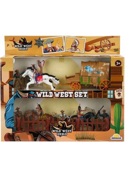 At Arabalı 2 Katlı Kovboy Oyun Seti - Beyaz-Siyah At