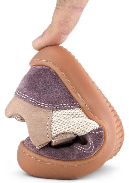 Bob Hakiki Deri Mor Pudra Barefoot Cırtlı Lastikli Bebek Sneaker Ayakkabı