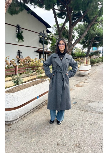 Çift Düğmeli Kemerli Kaşe Kaban indirimleri