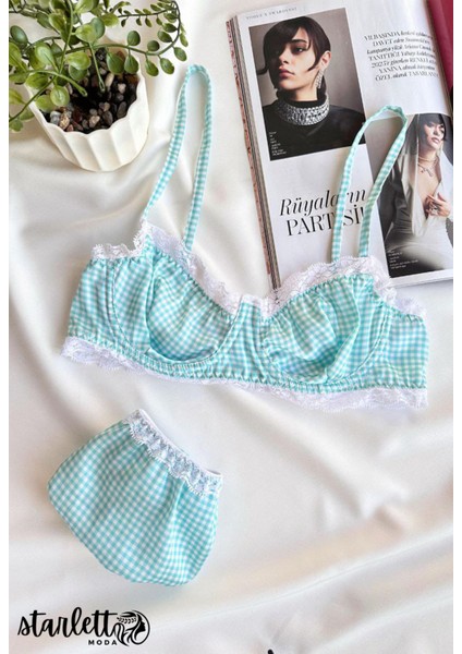 Balenli Dantelli Desteksiz Saten Iç Giyim Sütyen Takımı Iç Çamaşır Takımı