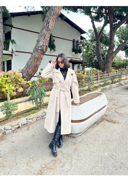 Çift Düğmeli Kemerli Kaşe Kaban fiyatları