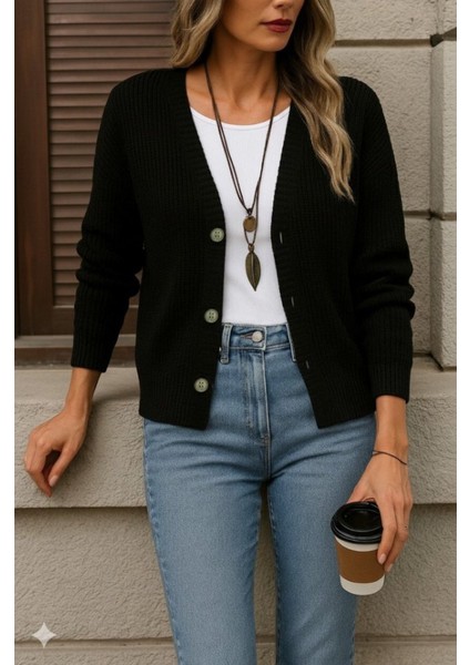 Ulak Handmader Kadın Uzun Kollu Düğme Detay Triko Hırka