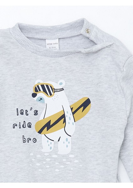 Yeni Sezon Bisiklet Yaka Uzun Kollu Baskılı Erkek Bebek Tişört ve Pantolon 2'li Takım modelleri