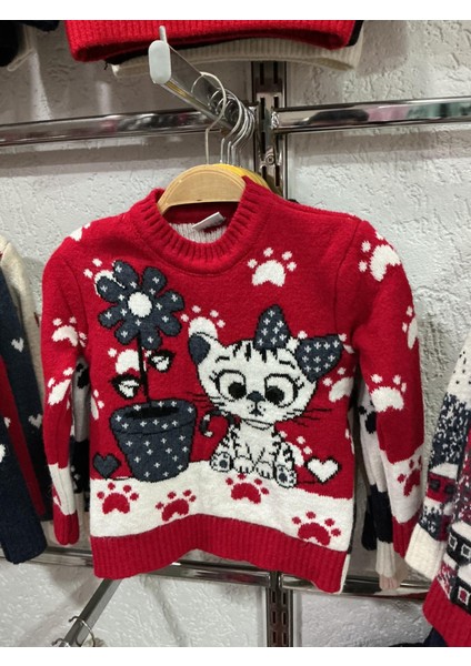 Yılbaşı Sevimli Kedi Desenli Çocuk Triko Kazak fiyatları