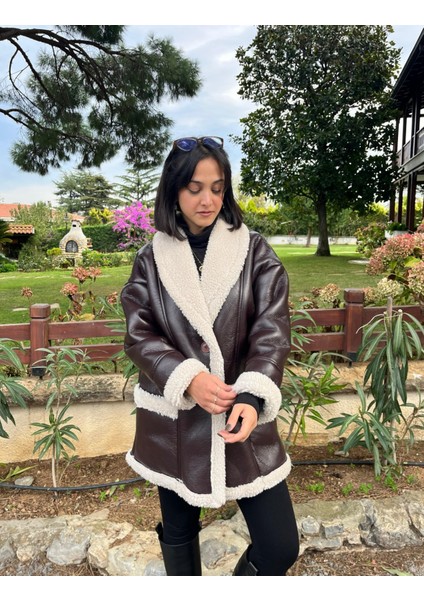 Kahve Içi Kürklü Deri Kaban modelleri