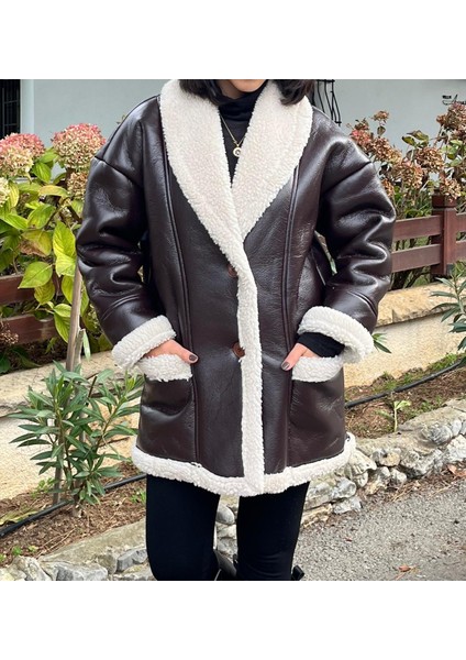 Kahve Içi Kürklü Deri Kaban indirimleri