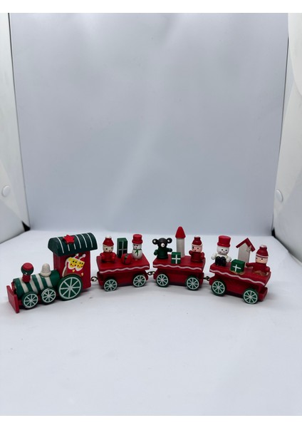 Ahşap Yılbaşı Tren Seti – 4 Figürlü Noel Dekoratif Mini Tren fiyatları
