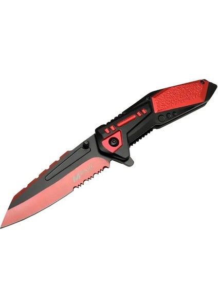 Eco Lounge Mtech 4173 Kırmızı Kamp Çakı 21CM - Yarı Otomatik, Kemerlikli, Testere Detaylı