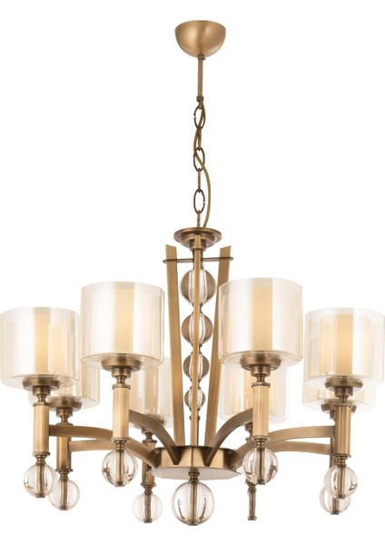 Avonnı AV-35002-8E Eskitme Kaplama Modern Avize E27 Metal Cam 75CM