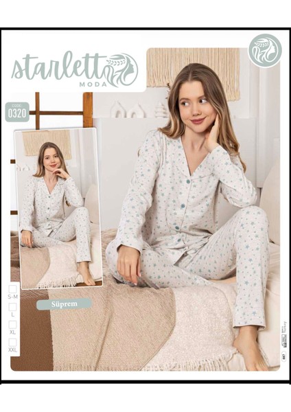 Yıldız Desenli Düğmeli Suprem Pijama Takımı