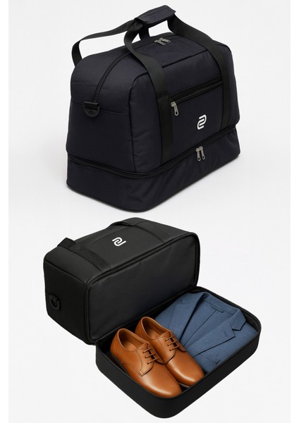 Siyah Unisex Alt Fermuar Körüklü Omuz Askılı Hastane Çantası Bavul & Valiz & Seyahat Çantası