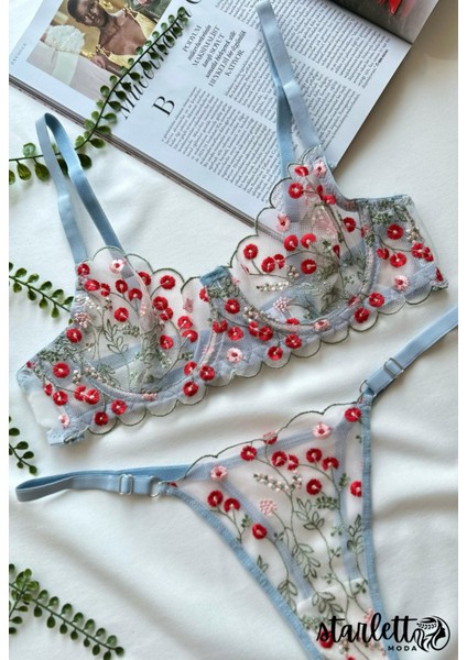 Papatya Çiçek Desenli Kapsız Brode Iç Çamaşırı Takımı fırsatları