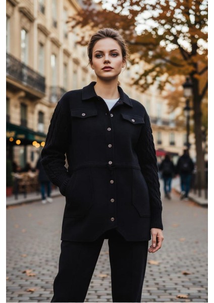 Kadın Büyük Beden Kollar Saç Örgü Triko Bel Bağcıklı Torba Cepli Düğmeli %100 Pamuk Gabardin Ceket modelleri