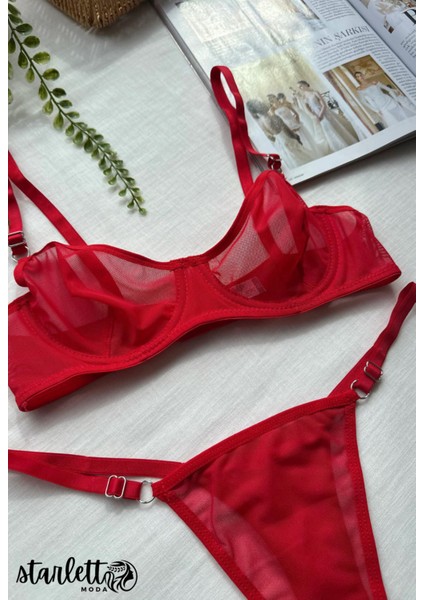 Kırmızı Balenli Kapsız Tül Bralet Sütyen Takımı fiyatları