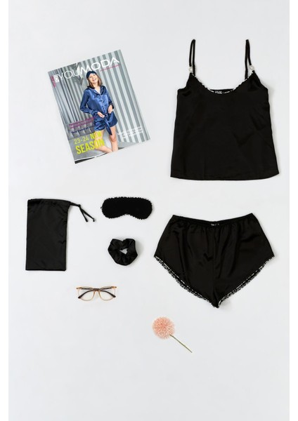 5'li Leopar Biyeli Taş Detaylı Atlet Şort Takım