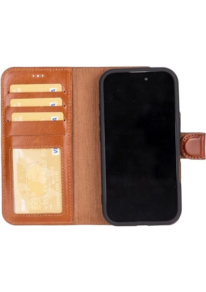 Apple iPhone 16 Plus Uyumlu, Hakiki Deri, El Yapımı, Cüzdanlı Kılıf, Gölgeli Taba fiyatları