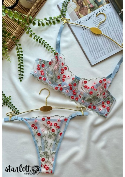 Papatya Çiçek Desenli Kapsız Brode Iç Çamaşırı Takımı modelleri