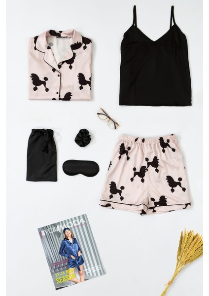 Saten 6 lı Köpek Desenli Pijama Takım