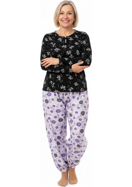 Kadın Kışlık Kadın Anne Içlik Pijama Altı %100 Pamuk Içi Miflonlu Klasik Beli Lastikli Rahat