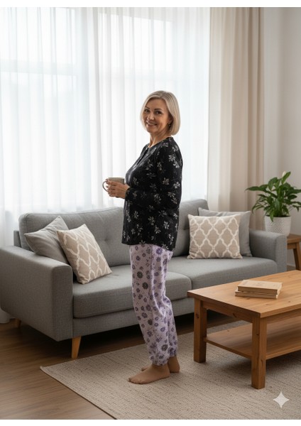 Kadın Kışlık Kadın Anne Içlik Pijama Altı %100 Pamuk Içi Miflonlu Klasik Beli Lastikli Rahat fırsatları