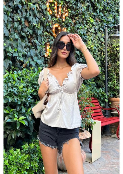 5'li İçeride&Dışarıda Fırfırlı Gri Pijama Takım