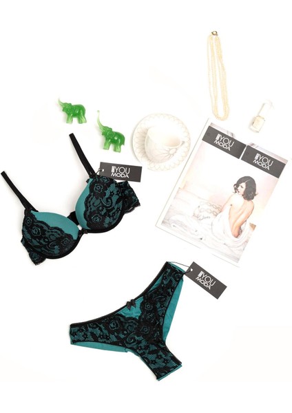 Dantelli Destekli Yeşil Sütyen Takımı fiyatları