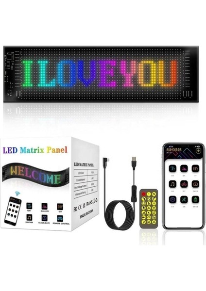 LED Ekran Matrix Panel Cama Yapışan Büyük Boy 16X60 cm LED Matrix Panel Telefon App Kontrol Digital Araba Yazısı Rgb