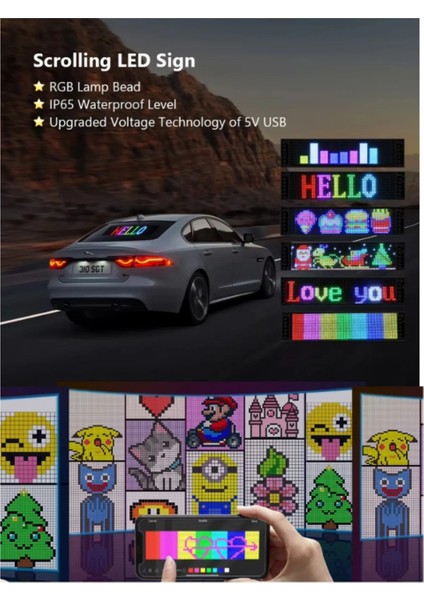 LED Ekran Matrix Panel Cama Yapışan Büyük Boy 16X60 cm LED Matrix Panel Telefon App Kontrol Digital Araba Yazısı Rgb fiyatları