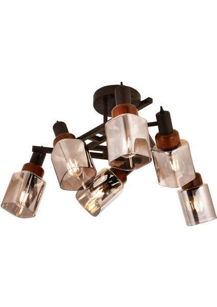 Avonnı AR-60415-6BSY Siyah Boya Modern Avize E27 Metal Ahşap Cam 60CM