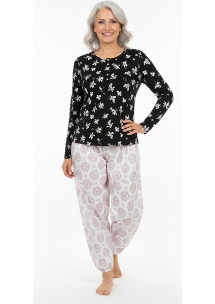 Kadın Kışlık Kadın Anne Içlik Pijama Altı %100 Pamuk Içi Miflonlu Klasik Beli Lastikli Rahat