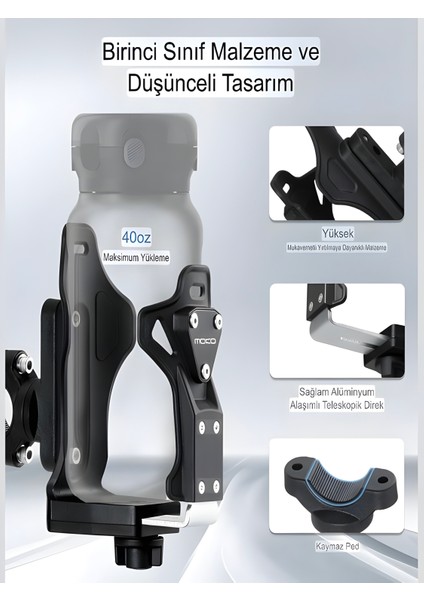 Reflektörlü Sarsıntı & Titreşim Engelli LED Işıklı Gidon ve Koruma Demiri Bağlantılı Matara Tutucu modelleri